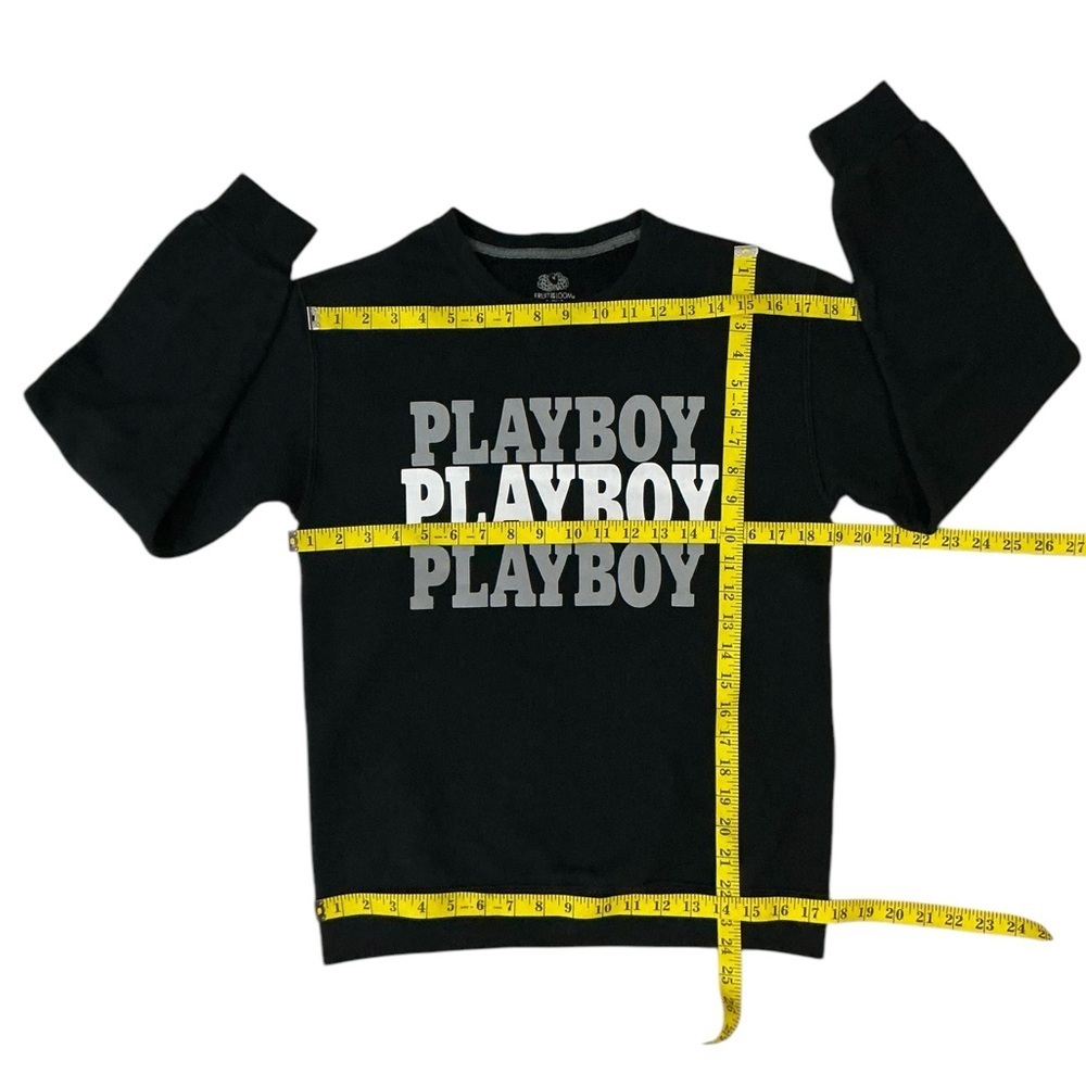 Playboy Sweatshirt Women Crew Neck Long Sleeve Black Gray White Logo Size Small - Picture 4 of 16